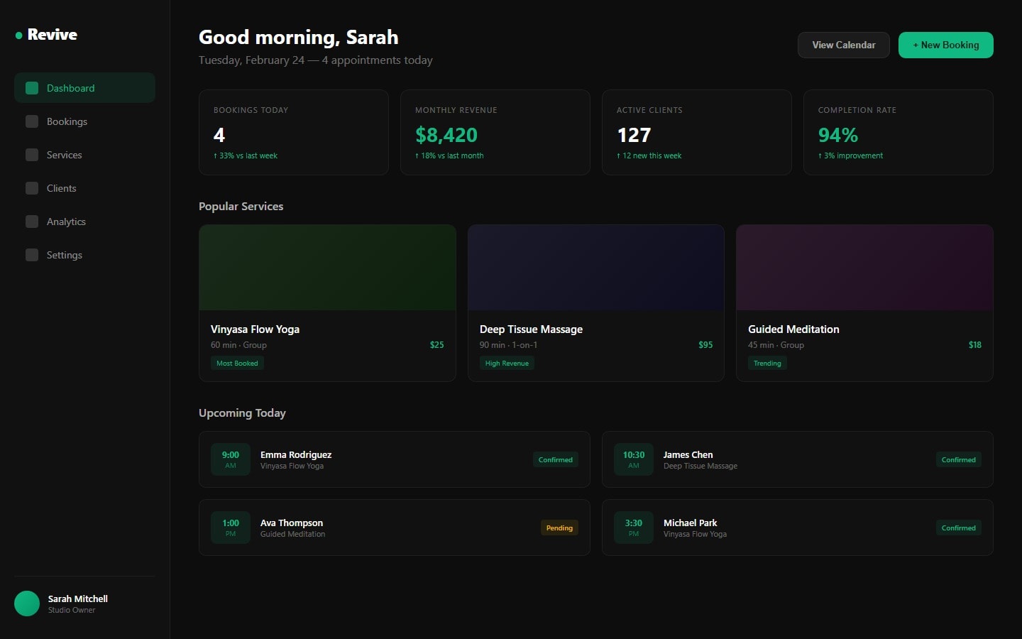Revive — Wellness Service Onboarding Prototype
